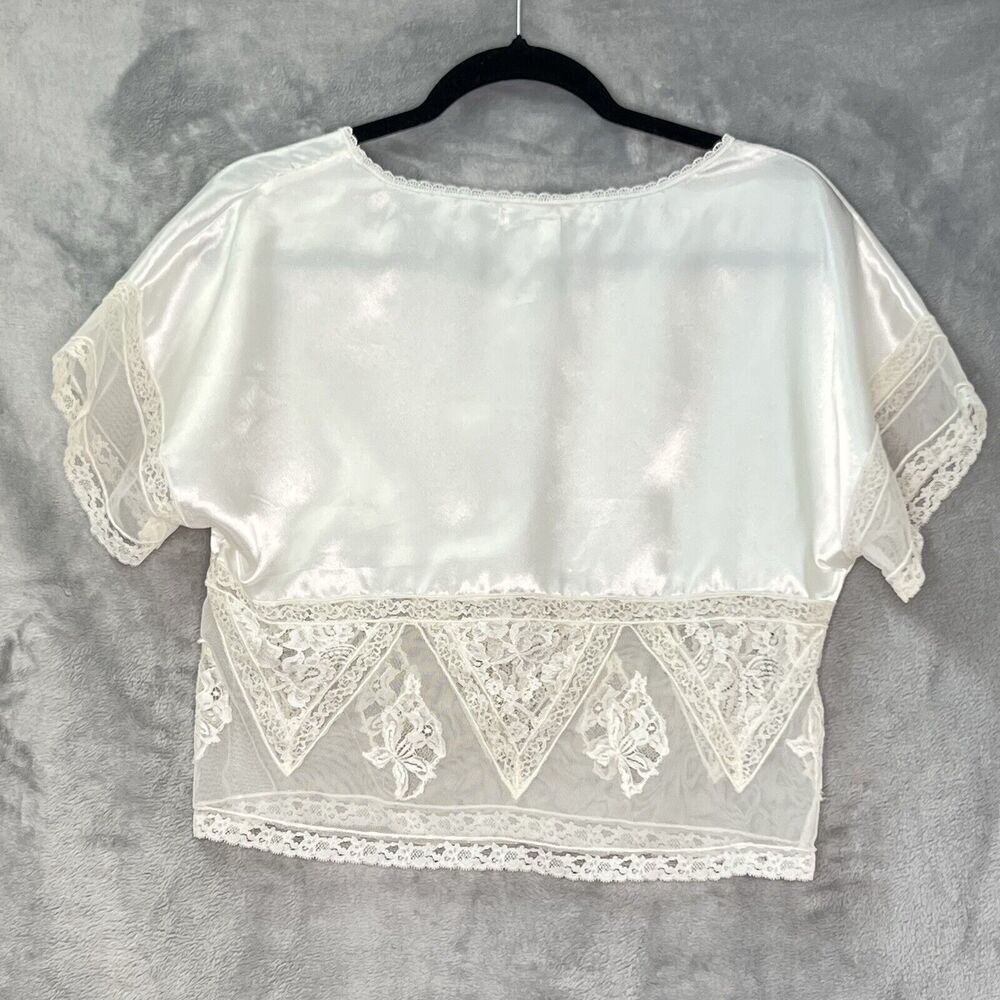 Vintage 90s Victoria Secret Ivory Satin & Lace Short Sleeves Top Sz S Delicate‎ - Picture 4 of 16